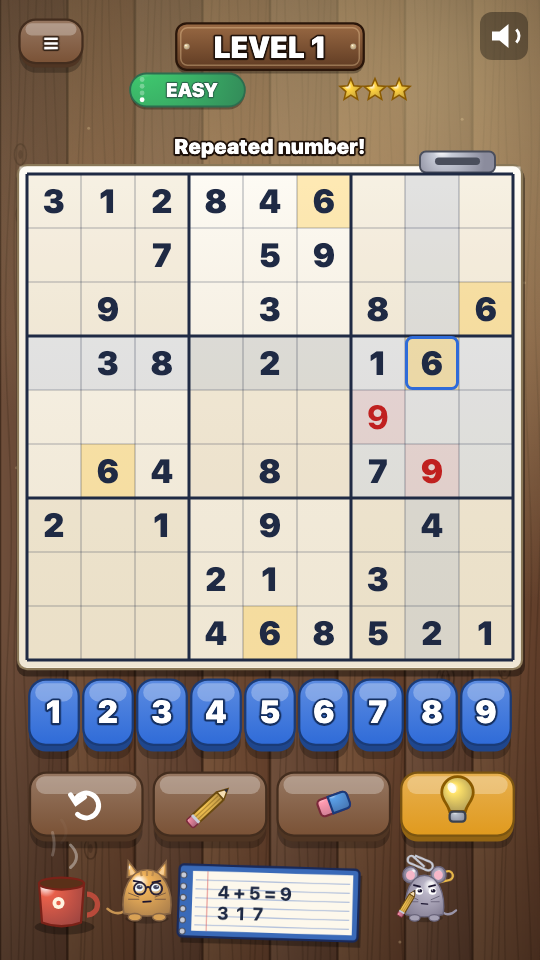 Sudoku 9x9: Tijdens het spel